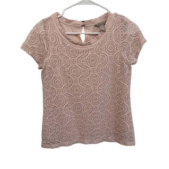 Banana Republic Lace Top Blouse Pink Short Sleeve Elegant‎ Size Small - Picture 1 of 8